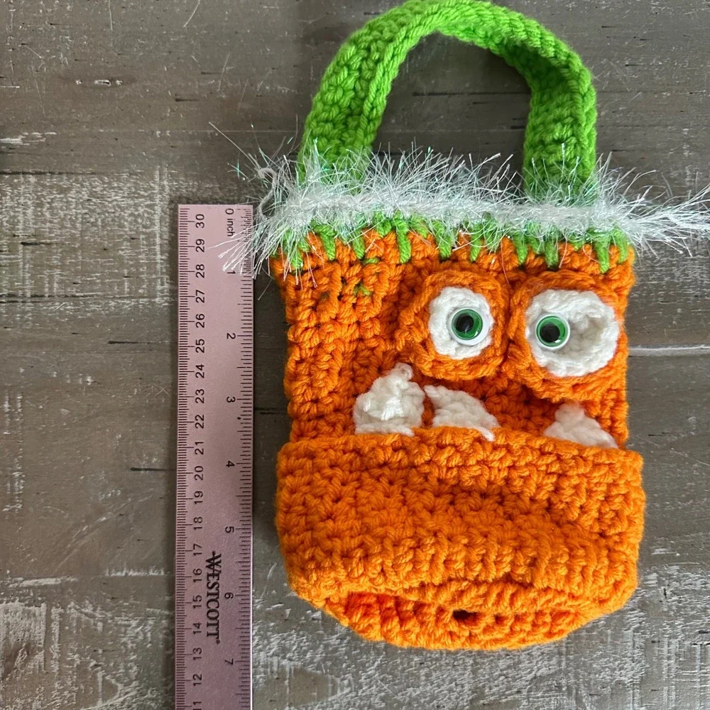 Handmade Crochet Monster Bag Set Kids Orange Green Halloween Trick or Treat